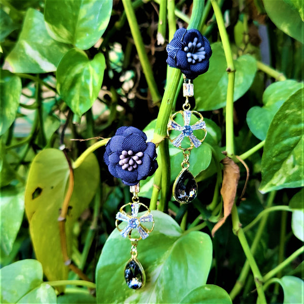 Flower Earrings with Glass Beads Grey Jewelry Ear Rings Earrings Trincket