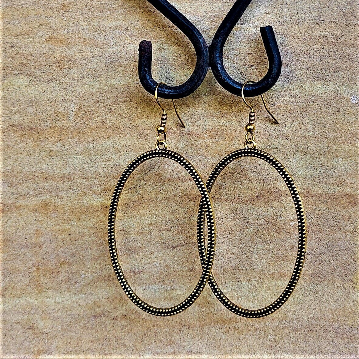 Antique Golden pair of Earrings Oval Jewelry Ear Rings Earrings Trincket