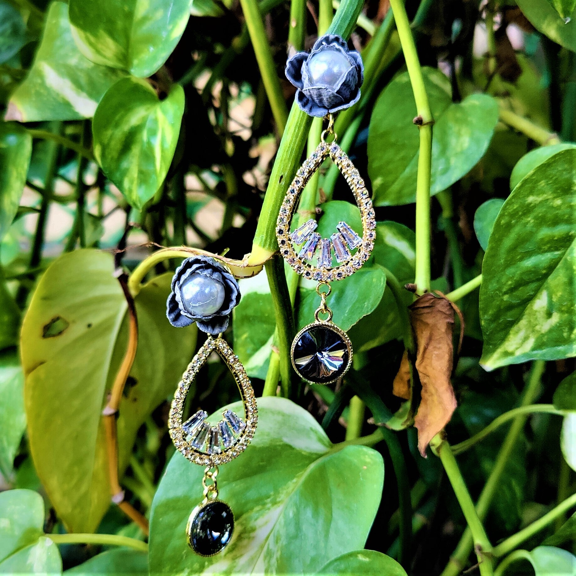 Flower And Bead Earrings Grey Jewelry Ear Rings Earrings Trincket