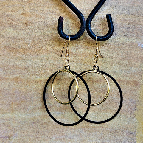 Black and Golden Danglers Circle Jewelry Ear Rings Earrings Trincket