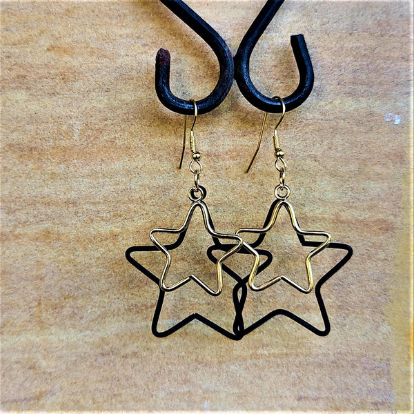 Black and Golden Danglers Star Jewelry Ear Rings Earrings Trincket