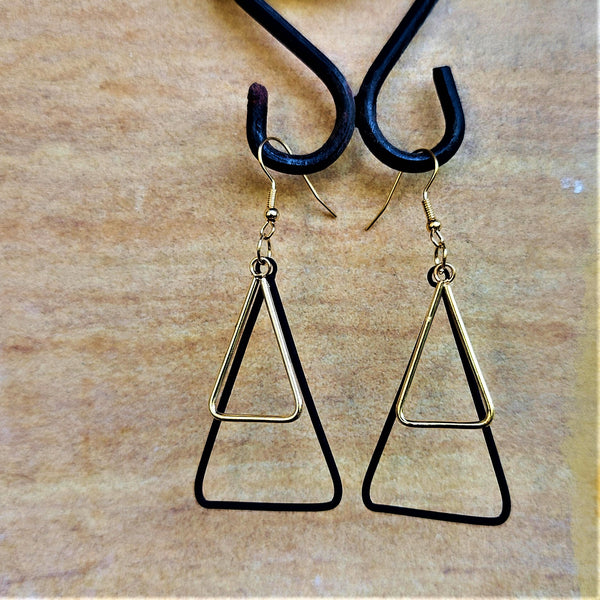 Black and Golden Danglers Triangle Jewelry Ear Rings Earrings Trincket