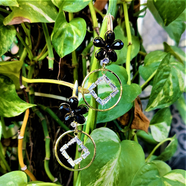 Flower Shaped Rice Beads Earrings Black Jewelry Ear Rings Earrings Trincket