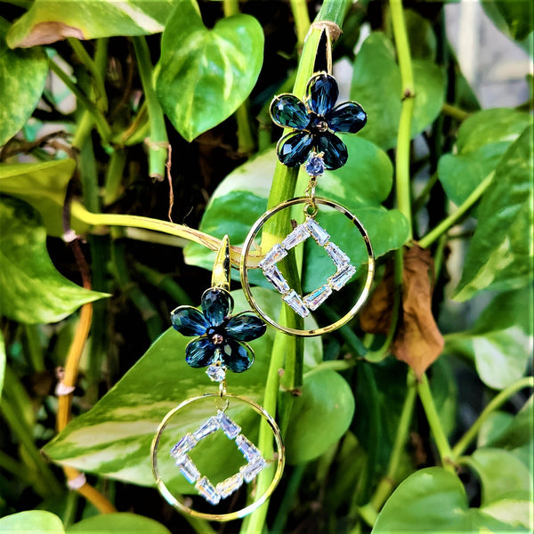 Flower Shaped Rice Beads Earrings Blue Jewelry Ear Rings Earrings Trincket