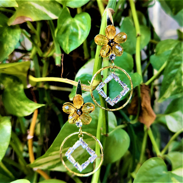 Flower Shaped Rice Beads Earrings Yellow Jewelry Ear Rings Earrings Trincket