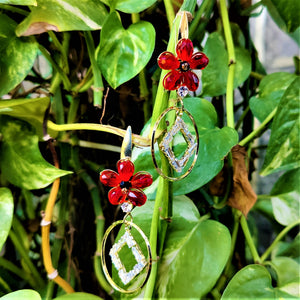 Flower Shaped Rice Beads Earrings Red Jewelry Ear Rings Earrings Trincket
