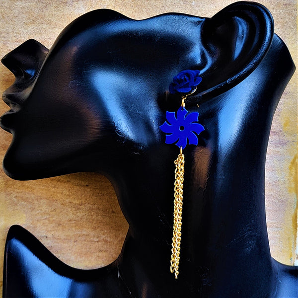 Double Flower Earrings Dark Blue Jewelry Ear Rings Earrings Trincket