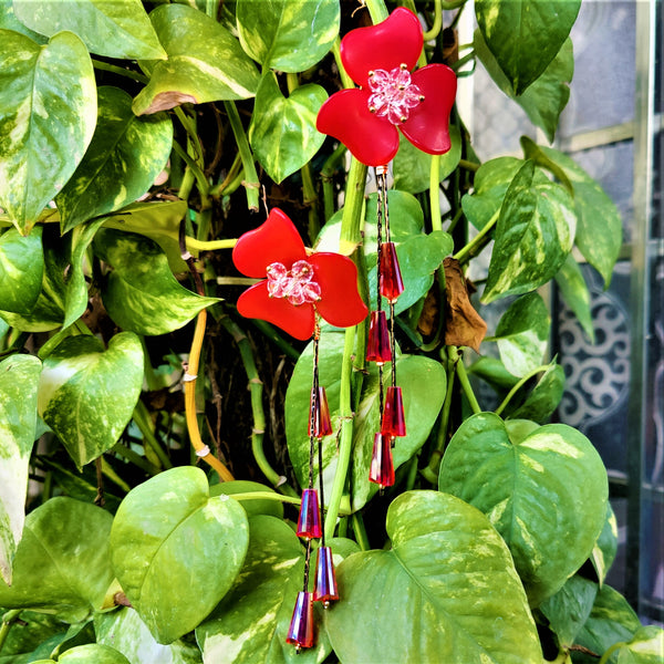 Big flower Earrings with Rice Stones Red Jewelry Ear Rings Earrings Trincket