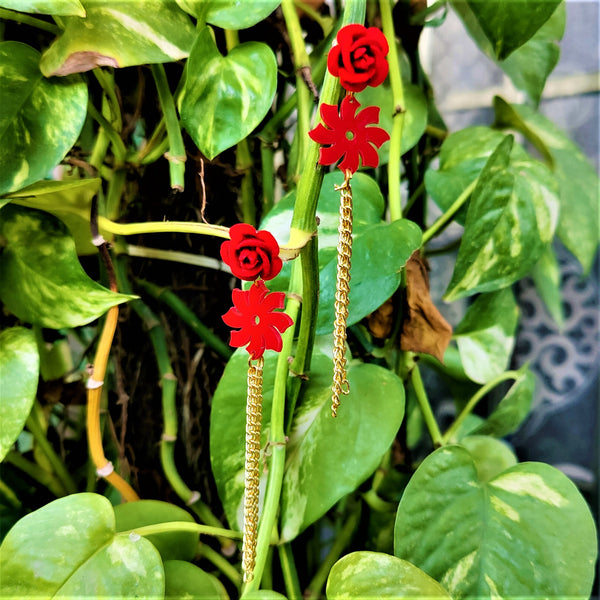 Double Flower Earrings Red Jewelry Ear Rings Earrings Trincket