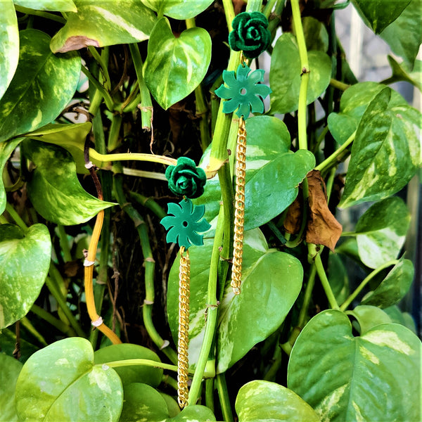 Double Flower Earrings Green Jewelry Ear Rings Earrings Trincket