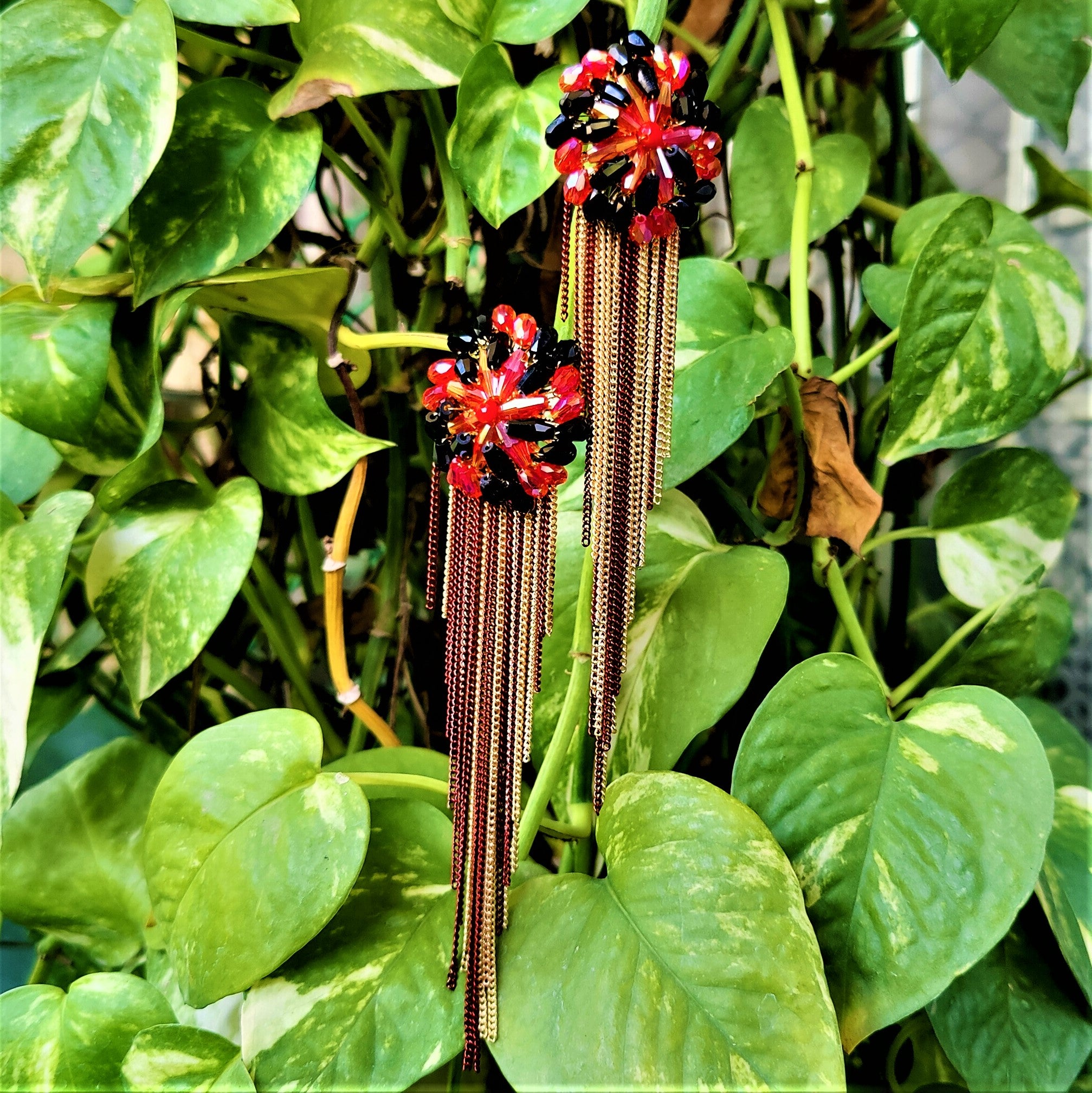 Korean Rice Bead Danglers Red Jewelry Ear Rings Earrings Trincket