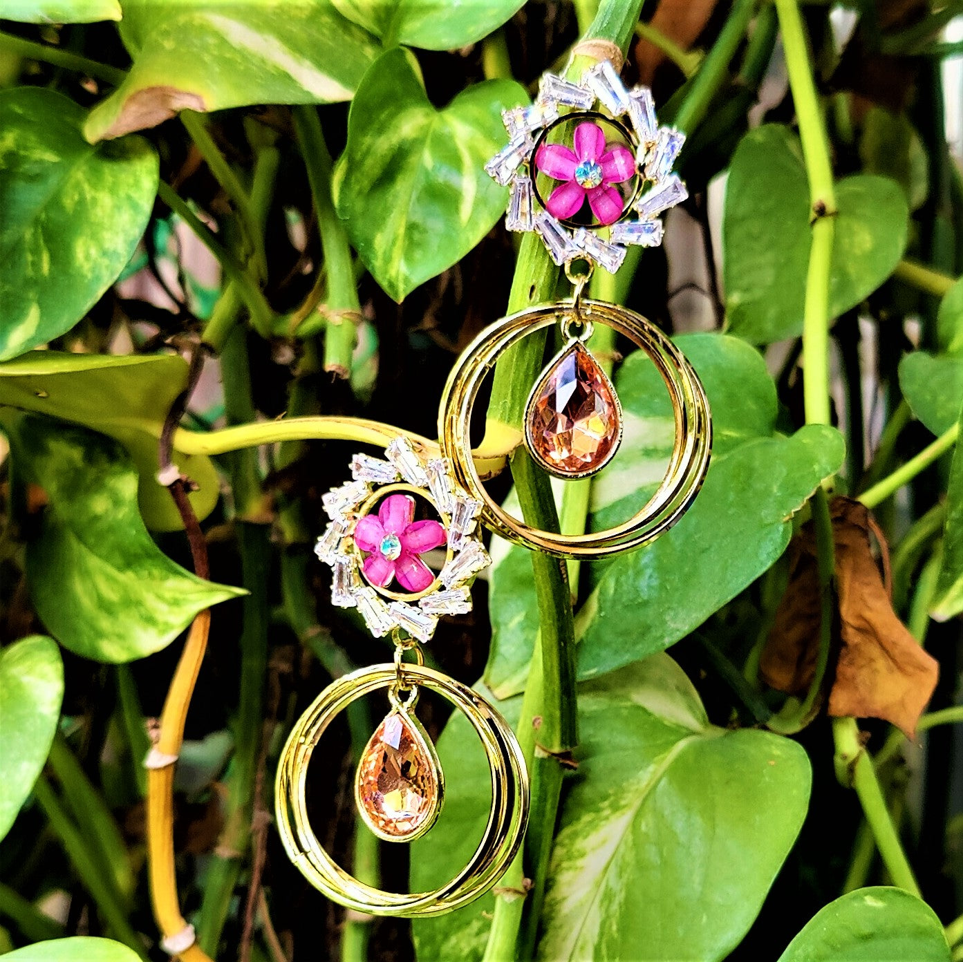 Flower Pattern Glass Stone Earrings Pink Jewelry Ear Rings Earrings Trincket