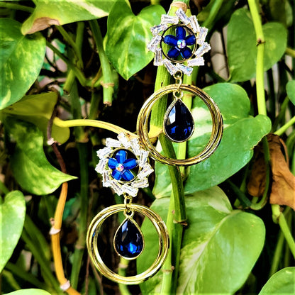 Flower Pattern Glass Stone Earrings Blue Earrings AD Ear Rings Earrings party Trincket Jewellry Jewelry Jewellery