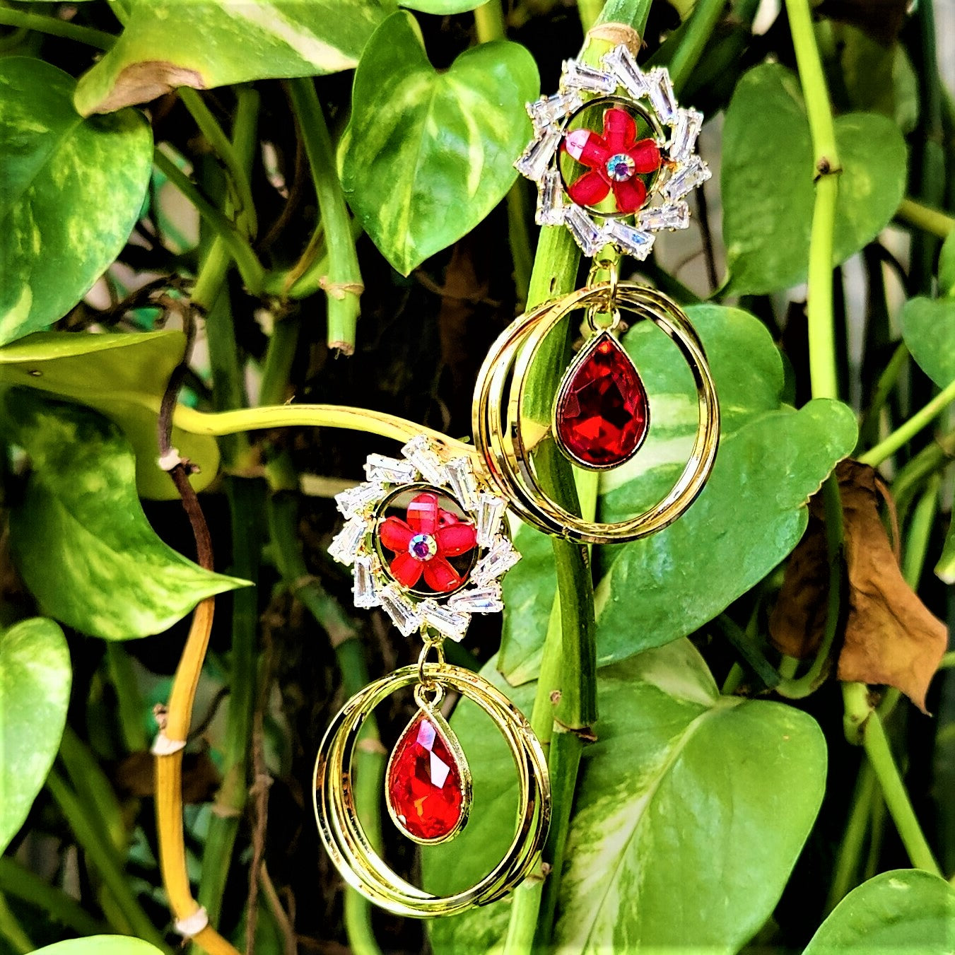 Flower Pattern Glass Stone Earrings Red Earrings AD Ear Rings Earrings party Trincket Jewellry Jewelry Jewellery