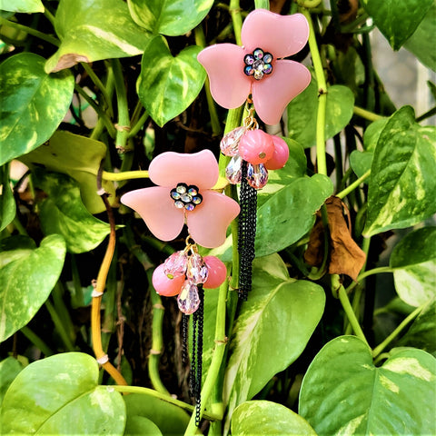 Big flower and Round Bead Earrings Pink Jewelry Ear Rings Earrings Trincket
