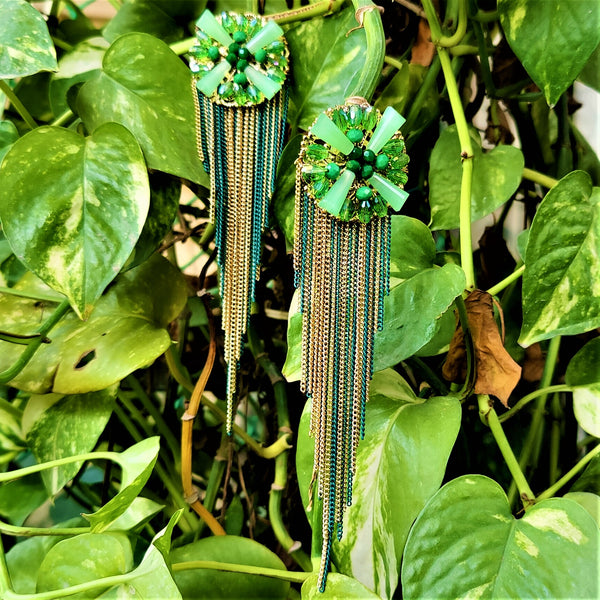 Long Length Korean Danglers Green Jewelry Ear Rings Earrings Trincket