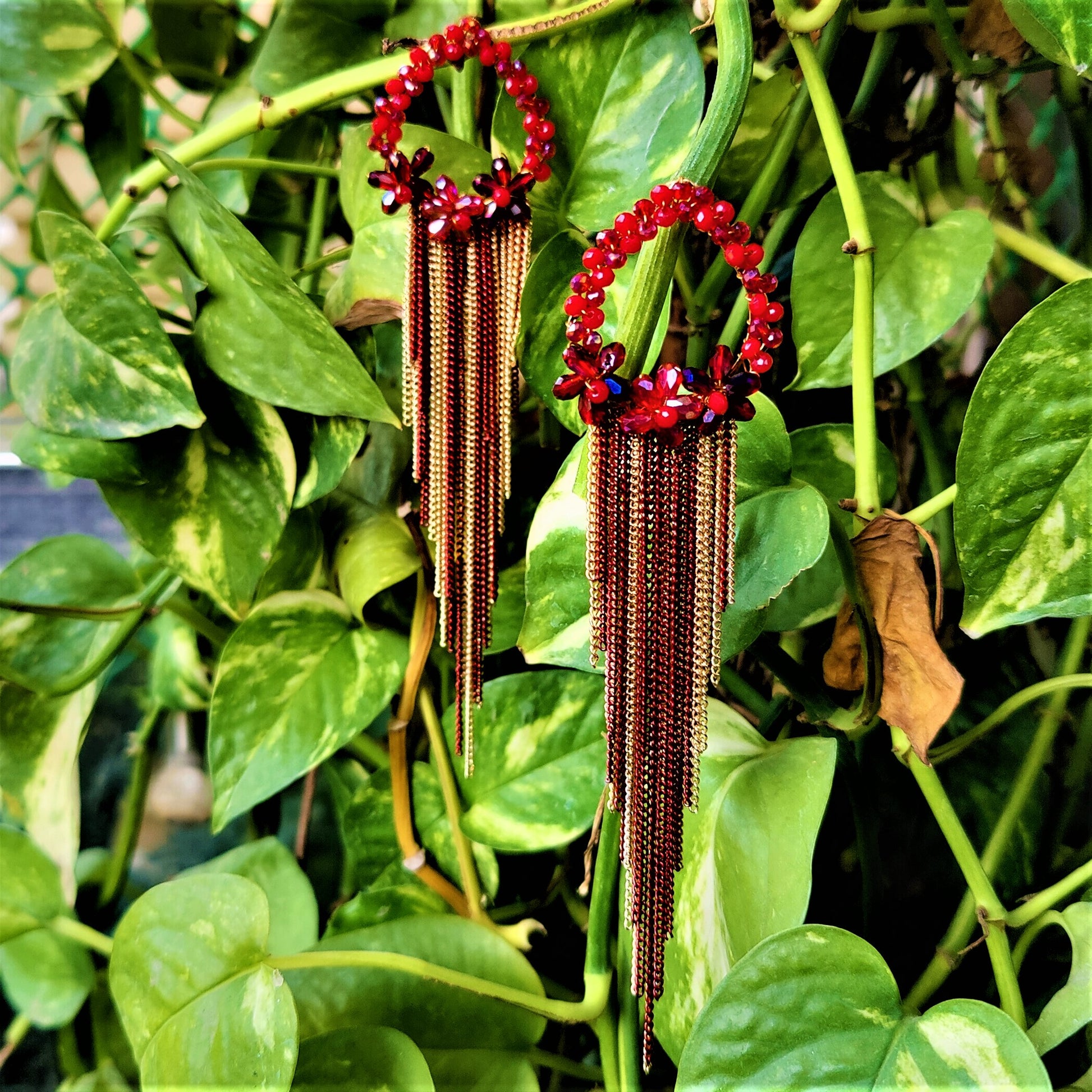 Long Length Korean Danglers Red Earrings bead Ear Rings Earrings party Trincket Jewellry Jewelry Jewellery