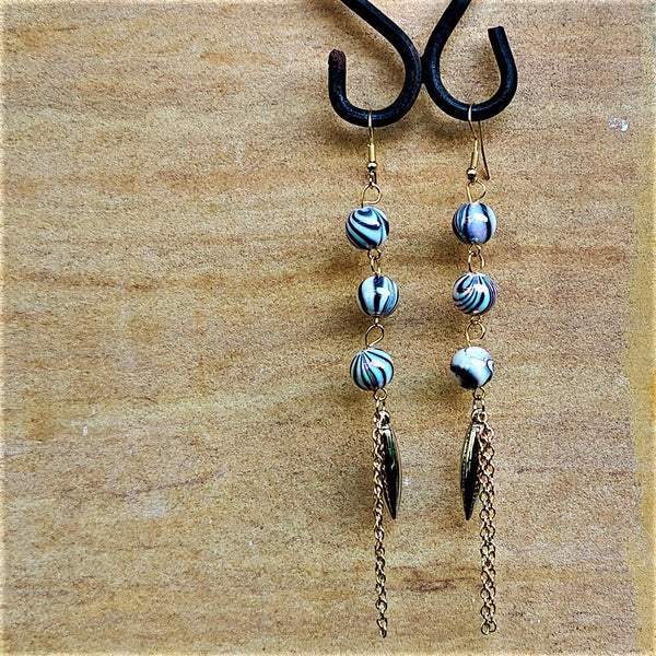Three Bead Long Dangler Grey Jewelry Ear Rings Earrings Trincket