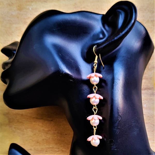 Flower and Bead Dangler Jewelry Ear Rings Earrings Trincket