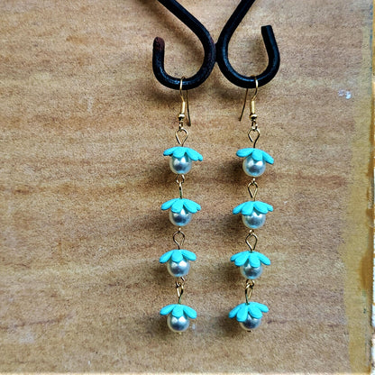 Flower and Bead Dangler Blue Earrings Ear Rings Earrings Trincket Jewellry Jewelry Jewellery