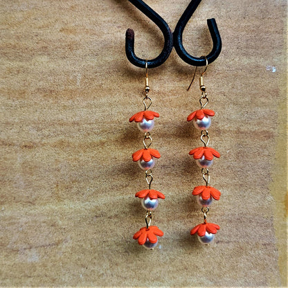 Flower and Bead Dangler Orange Earrings Ear Rings Earrings Trincket Jewellry Jewelry Jewellery