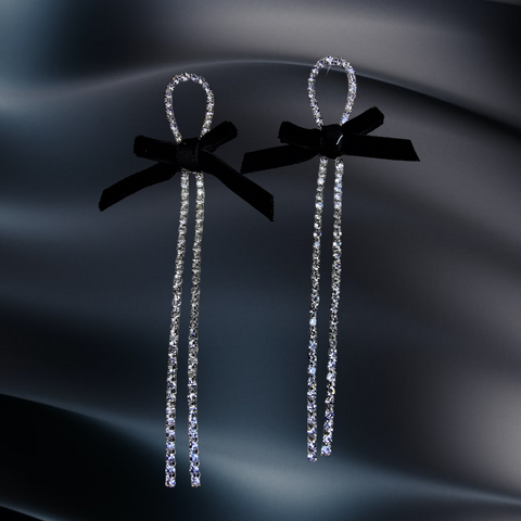 White Stone Black Bow Fancy Earrings Black & silver Jewelry Ear Rings Earrings Trincket