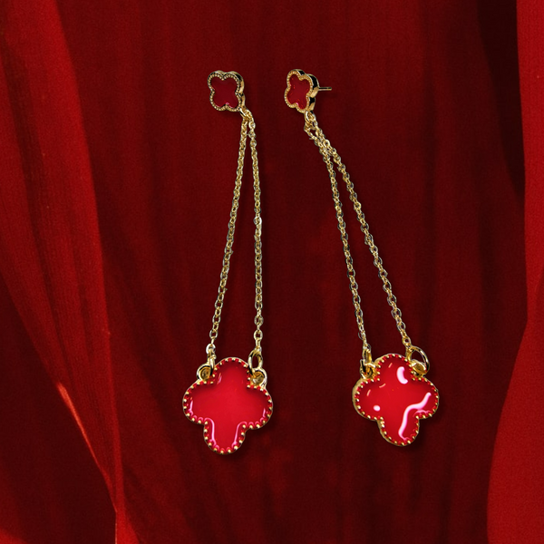 4 Petal Danglers Red Jewelry Ear Rings Earrings Trincket