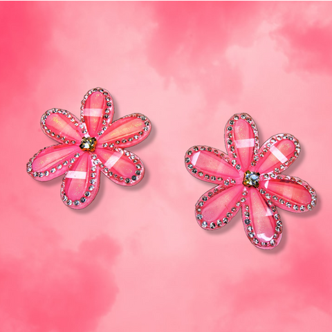Flower and Stone Earrings Pink Jewelry Ear Rings Earrings Trincket