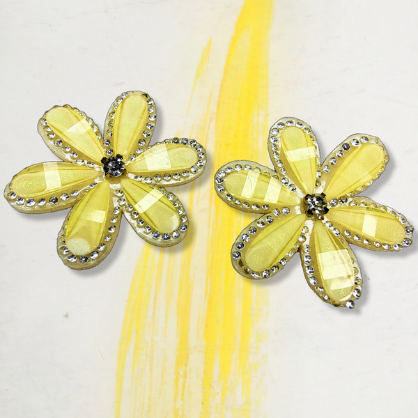 Flower and Stone Earrings Yellow Jewelry Ear Rings Earrings Trincket