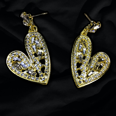 American Diamond Heart Shaped Golden Earrings Jewelry Ear Rings Earrings Trincket