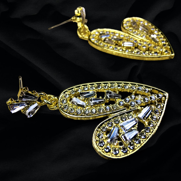 American Diamond Heart Shaped Golden Earrings Jewelry Ear Rings Earrings Trincket