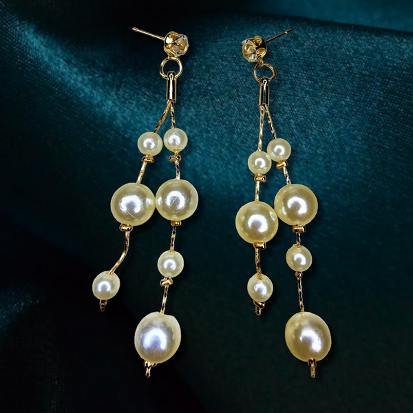 Pearl Bead and Chain Jewelry Ear Rings Earrings Trincket