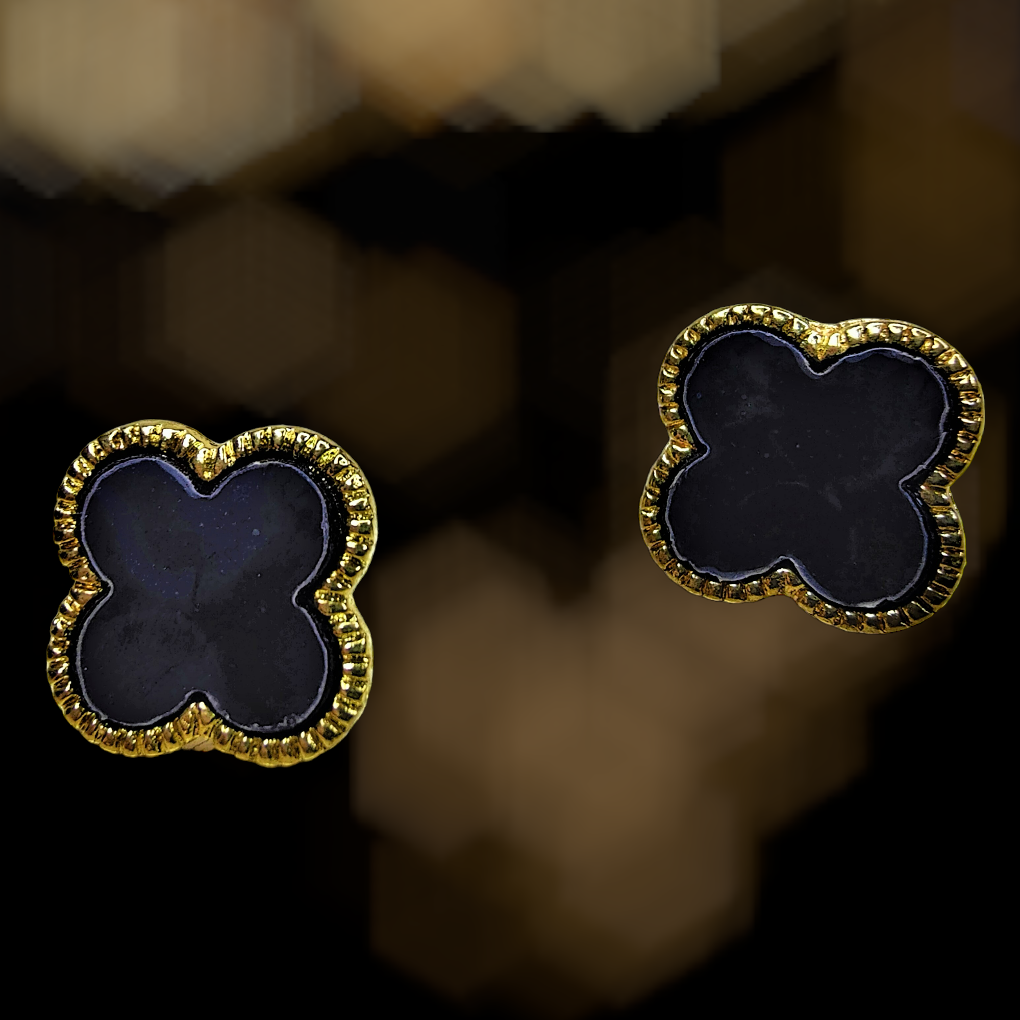4 Petal Black Tops Jewelry Ear Rings Earrings Trincket