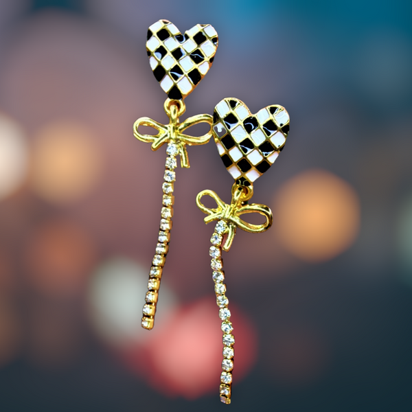 Heart Checkered Earrings Jewelry Ear Rings Earrings Trincket