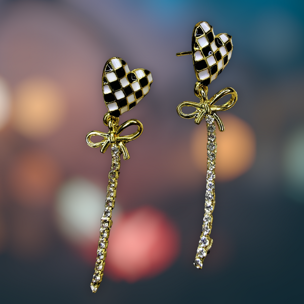 Heart Checkered Earrings Jewelry Ear Rings Earrings Trincket