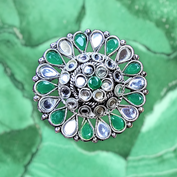 Round Mirror Rings Dark Green Jewelry Ring Trincket