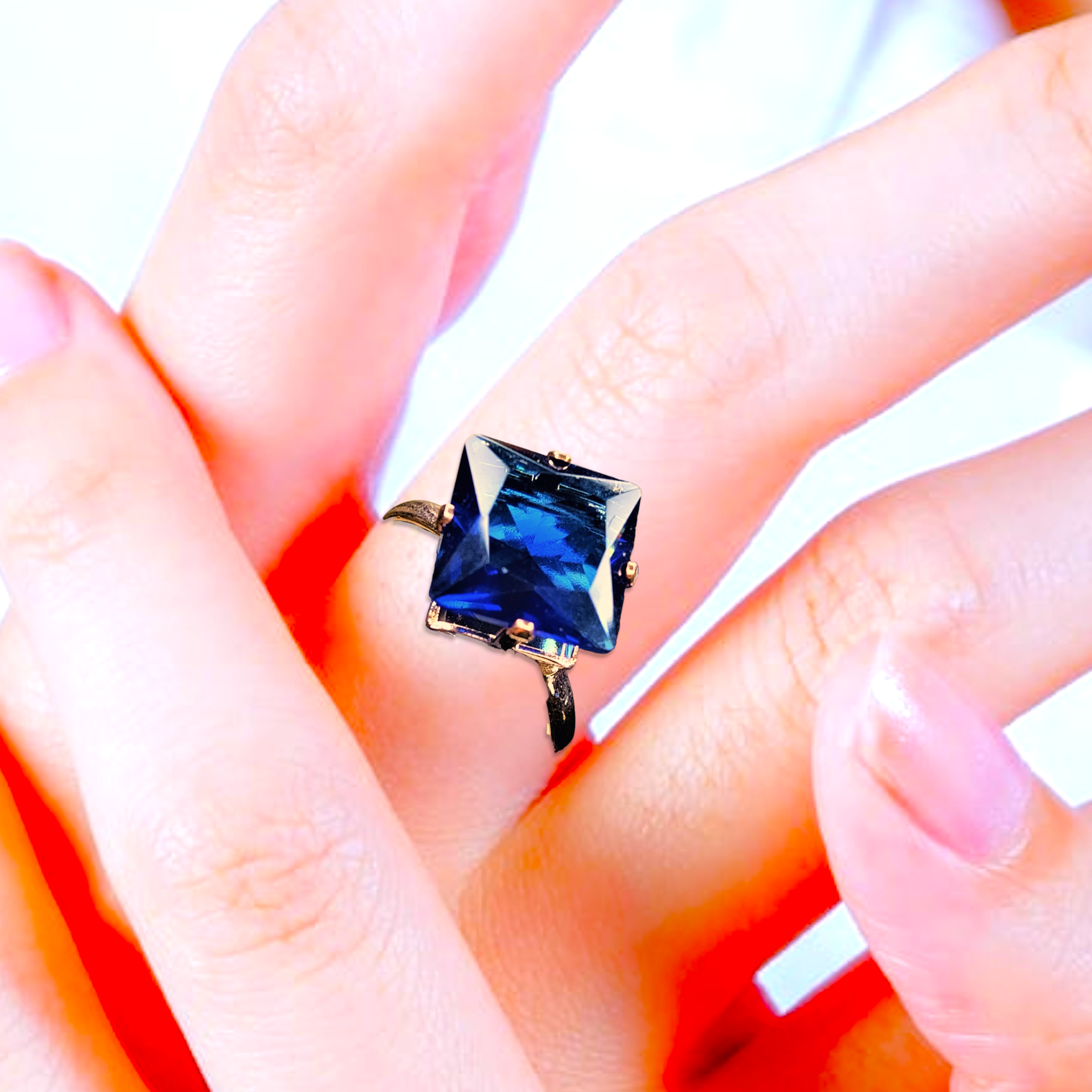 Sparkle Bright: Diamond Shaped Stone Ring - Adjustable! Blue Ring Ring Trincket Jewellry Jewelry Jewellery