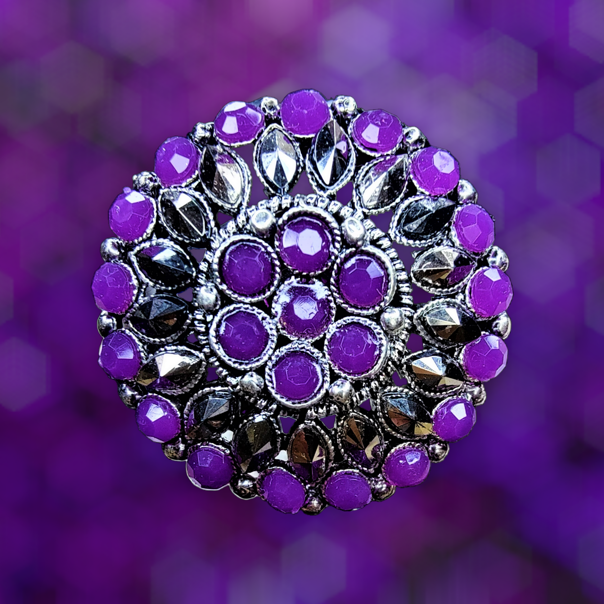 Unique Oxidized Rings | Adjustable & Stylish Round Purple Ring casuals ethnic office party Ring Trincket Jewellry Jewelry Jewellery