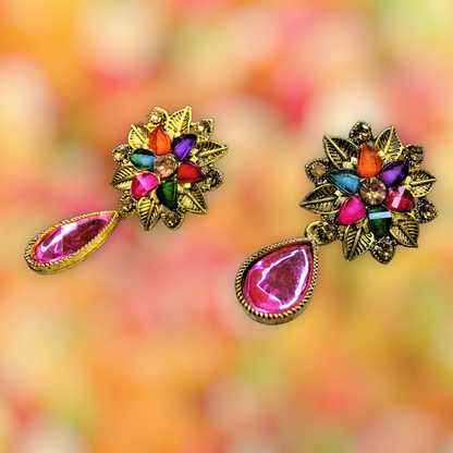 Colored Stones Flower Earrings Earrings casuals Ear Rings Earrings ethnic office party Trincket Jewellry Jewelry Jewellery