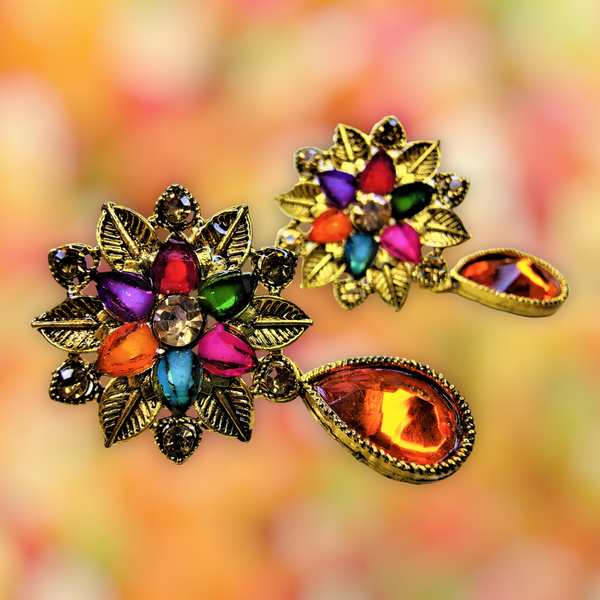 Colored Stones Flower Earrings Jewelry Ear Rings Earrings Trincket