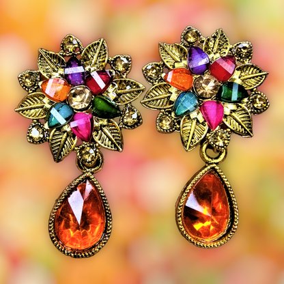 Colored Stones Flower Earrings Orange Earrings casuals Ear Rings Earrings ethnic office party Trincket Jewellry Jewelry Jewellery