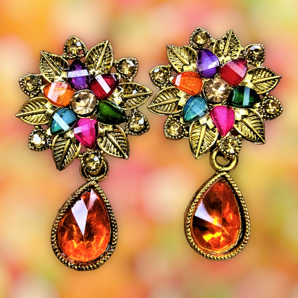 Colored Stones Flower Earrings Orange Jewelry Ear Rings Earrings Trincket