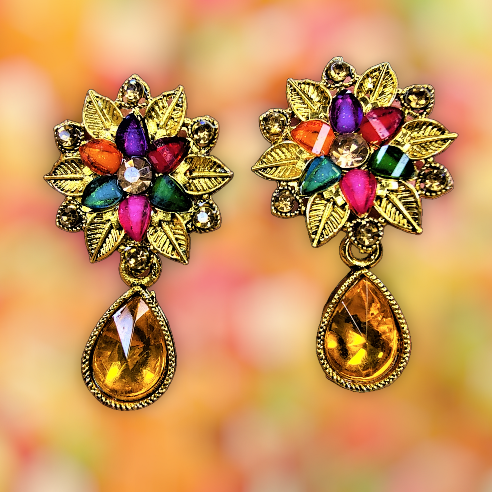 Colored Stones Flower Earrings Yellow Earrings casuals Ear Rings Earrings ethnic office party Trincket Jewellry Jewelry Jewellery