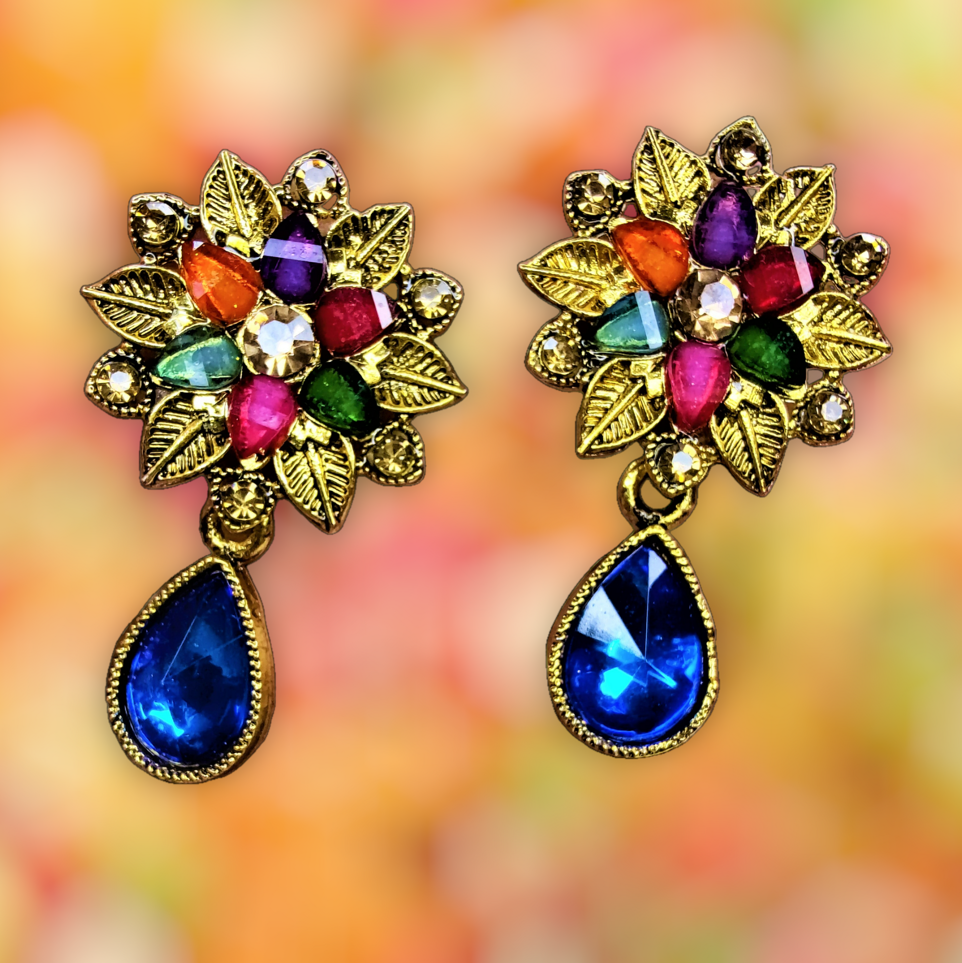 Colored Stones Flower Earrings Blue Earrings casuals Ear Rings Earrings ethnic office party Trincket Jewellry Jewelry Jewellery