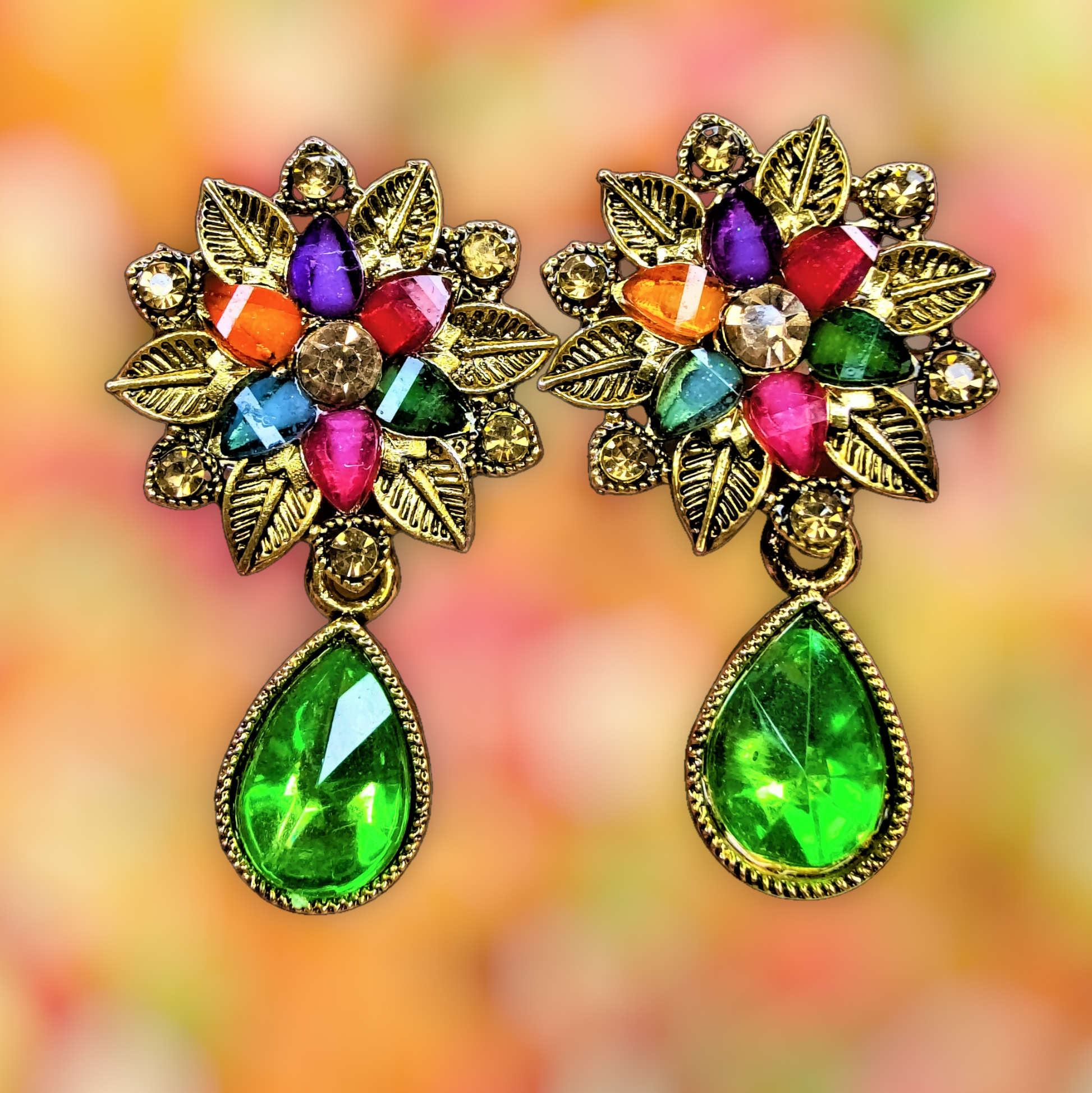 Colored Stones Flower Earrings Light Green Earrings casuals Ear Rings Earrings ethnic office party Trincket Jewellry Jewelry Jewellery