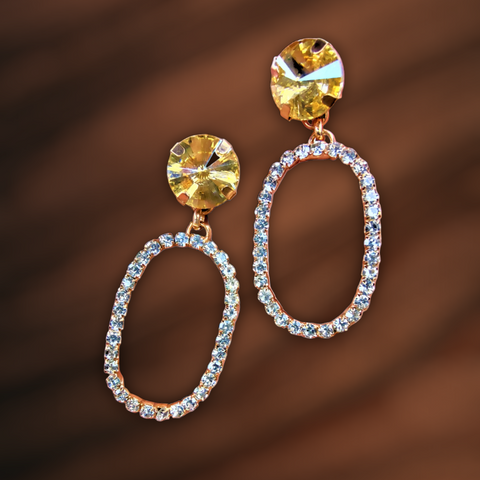 Fancy Glass Stone Earrings Golden Oval Jewelry Ear Rings Earrings Trincket