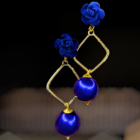 Rose Danglers Dark Blue Jewelry Ear Rings Earrings Trincket