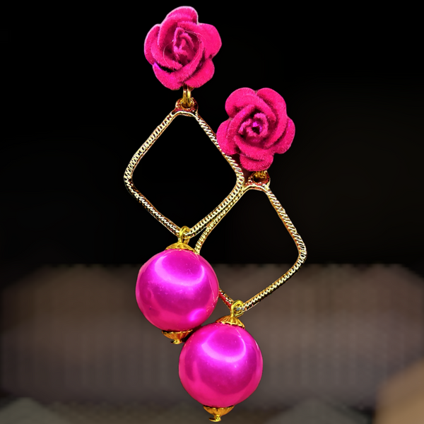 Rose Danglers Pink Jewelry Ear Rings Earrings Trincket