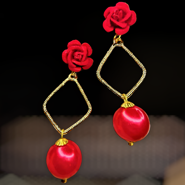 Rose Danglers Red Jewelry Ear Rings Earrings Trincket