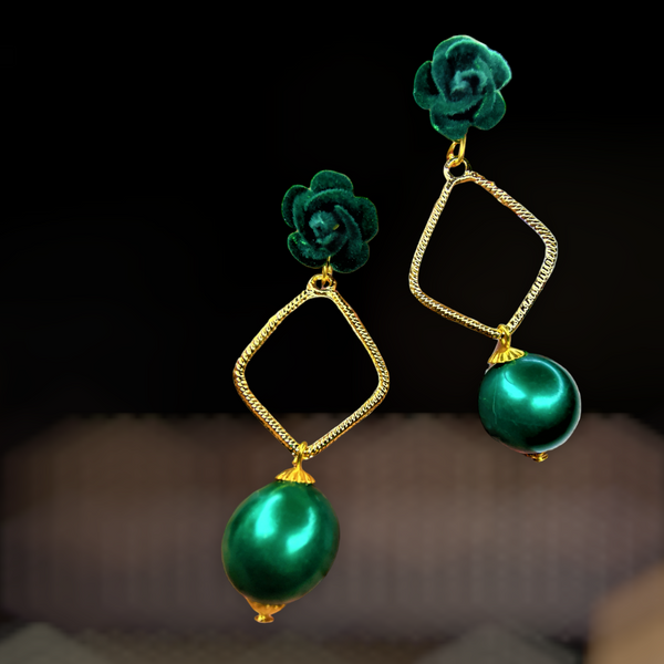 Rose Danglers Green Jewelry Ear Rings Earrings Trincket
